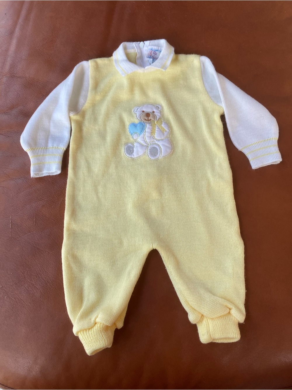 VTG Yellow Teddy Bear Knit Baby One-Piece 0-6 months Gender Neutral cottagecore